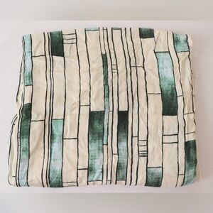 Green and cream geometric rayon challis fabric, 2.5 yards